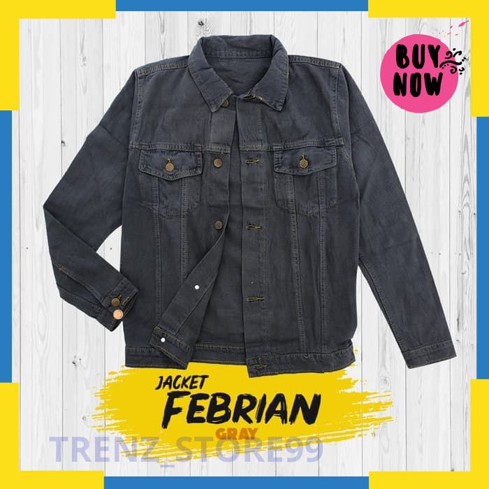 Murah JAKET FEBRIAN JEANS PRIA JAKET LEVIS COWO COWOK PANJANG HITAM NAVY ABU - Abu-abu Muda M