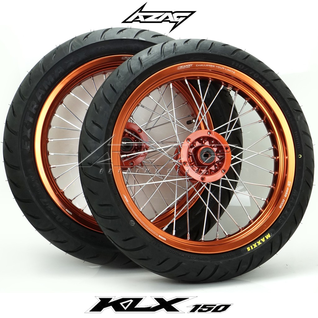 Ban Set Supermoto KLX Dtracker Tromol Original Orange Velg Scarlet