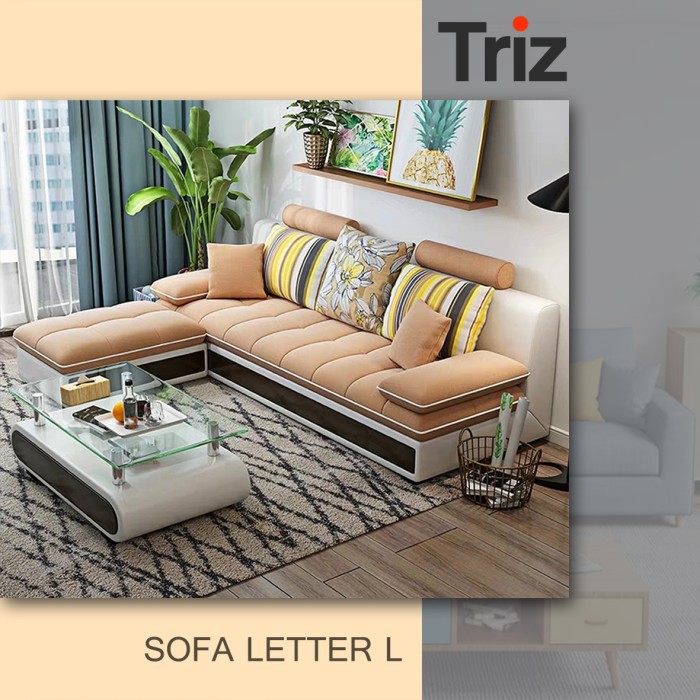 sofa minimalis l 3 seater furniture minimalis warna orange bonus meja minimalis [Triz Furniture]