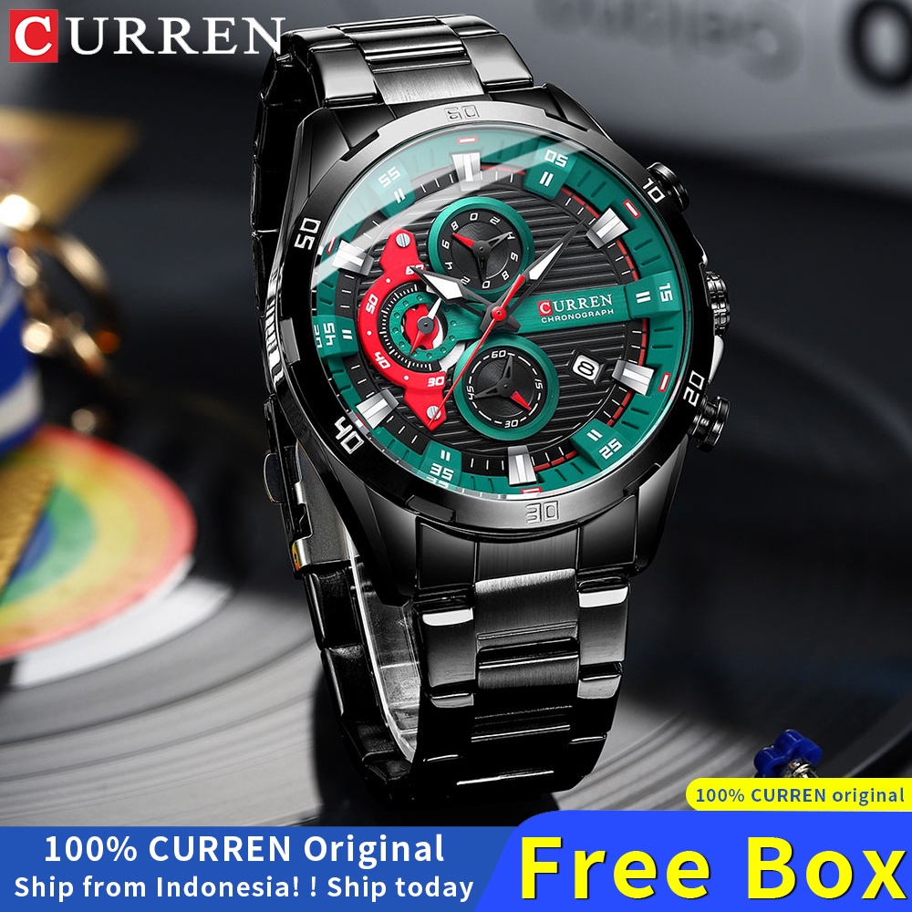 CURREN 8402 Jam Tangan Pria Analog Stainless Steel Chronograph Aktif Luminous Hand CURRENOS