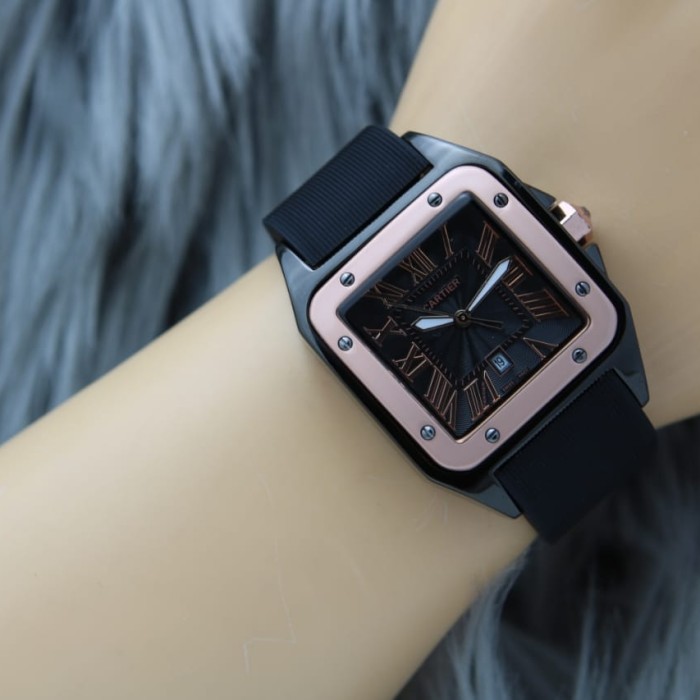 jam tangan wanita super premium cartier rubber/jam tangan wanita murah - Hitam