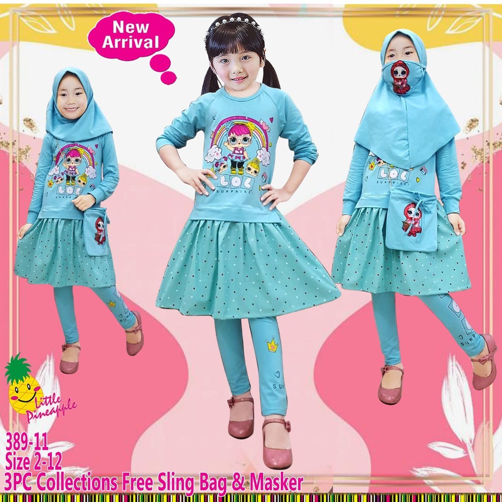 LP 389-11 Baju Setelan Hijab Anak Little Pineapple Lol Surprise