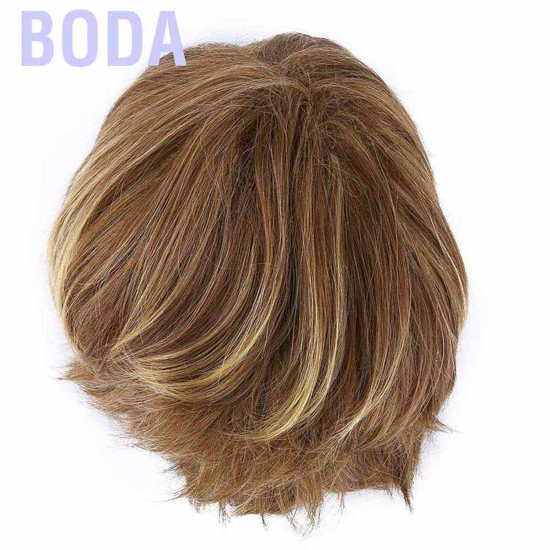 Boda Wig Rambut Palsu Sintetis Model Lurus Pendek Warna Coklat