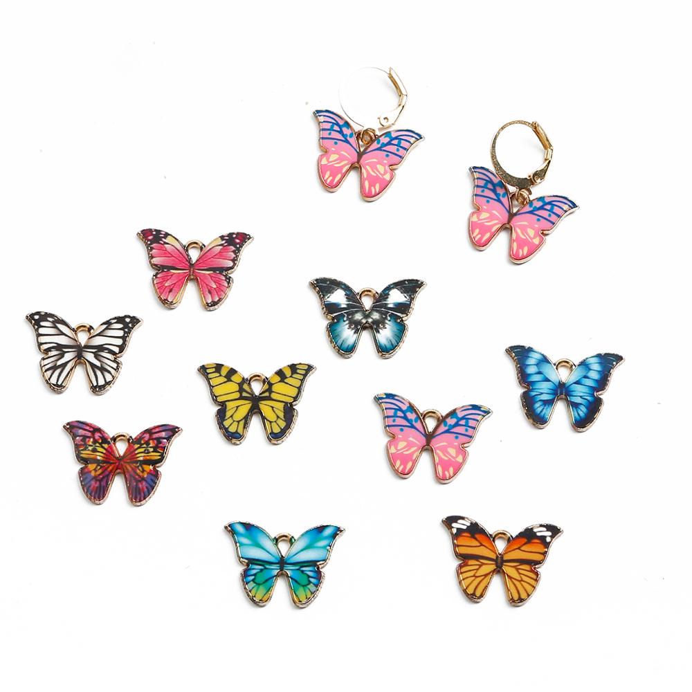 21x15mm 4Pcs Liontin Kupu-Kupu Enamel Warna-Warni Butterfly Charm Temuan Hewan Kecil DIY Perlengkapan Perhiasan