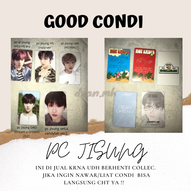 (BACA BESK)PC JISUNG AR SELCA HS,CAFE,CRAZY,DAD/DREAM A DREAM ,CANDYLAB V2 Photocard bene hottrack n