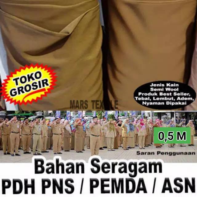 Toko Grosir 0 5 Meter Kain Bahan Seragam Pns Pdh Pemda Asn Warna Khaki Kheki Kaki Keki Tua Shopee Indonesia