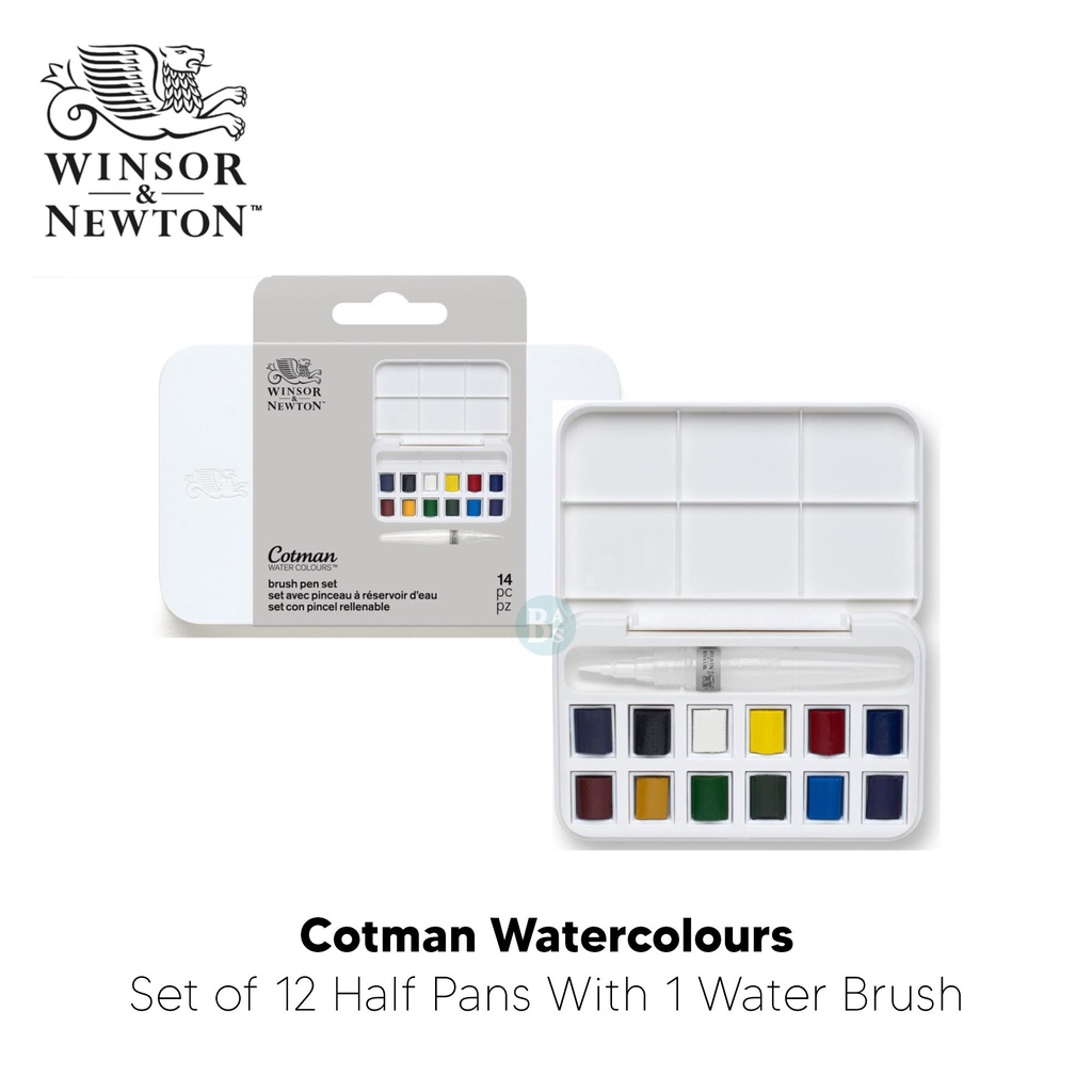 

Cotman Watercolours set of 12 Half Pans With 1 Water Brush - Winsor & Newton