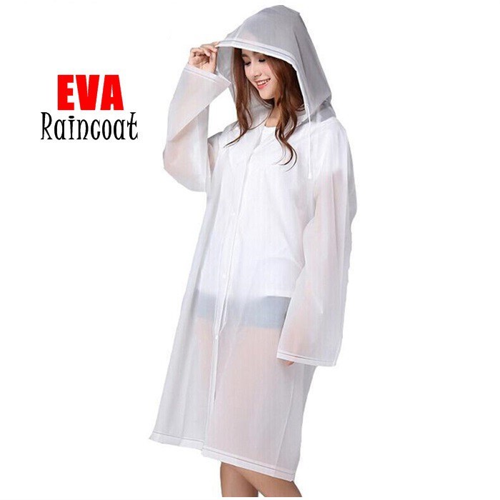 Jas Hujan Cewek Cowok Vinyl Transparan Waterproof Raincoat EVA Dewasa Ponco Kancing Ringan Bening Tebal Motor Sepeda Jalan Fashion Hoodie PONCHO TERUSAN KALONG MANTEL PEVA VINYL