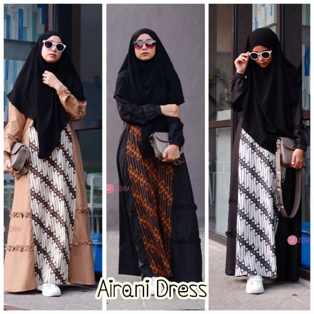 ZIZARA AIRANI DRESS GAMIS ONLY BATIK Bahan kombinasi toyobo (polos) dan katun batik (motif)