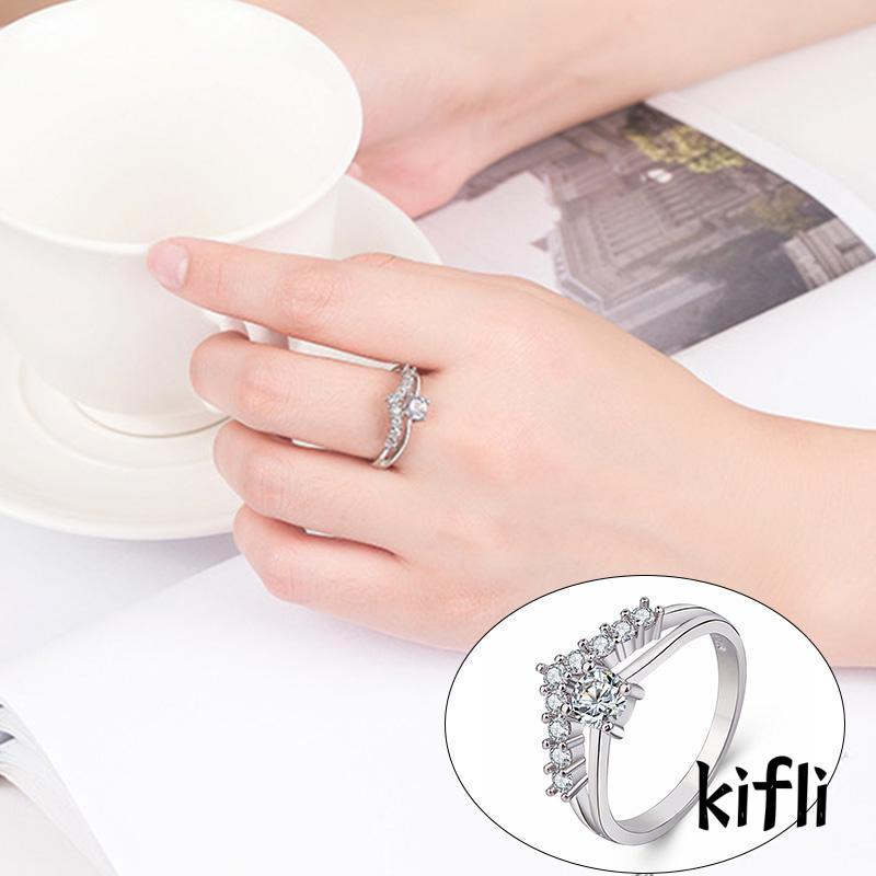 Cincin Tunangan,Alloy Simple Hias Zircon,Aksesoris Pengantin Wanita