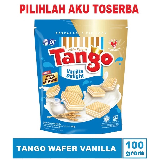 WAFER TANGO POUCH VANILLA DELIGHT 100 gr - (HARGA 1 DUS ISI 18 POUCH)