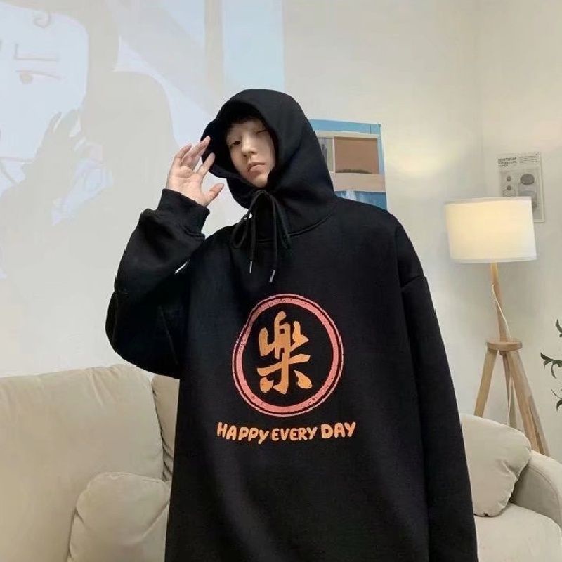 Hoodie BIGSIZE (S - 6XL) HAPPY EVERY DAY Jaket Japan Street Style Jumbo Oversize Pria Wanita Fleece Loose Long Sleeve Sweater Japanese Harajuku