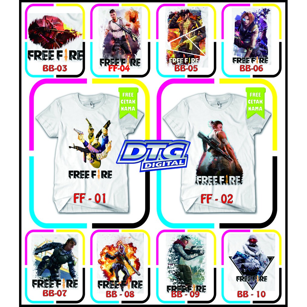 Kaos Free Fire KATUN Anak Dewasa Request Gambar Freefire Tambah