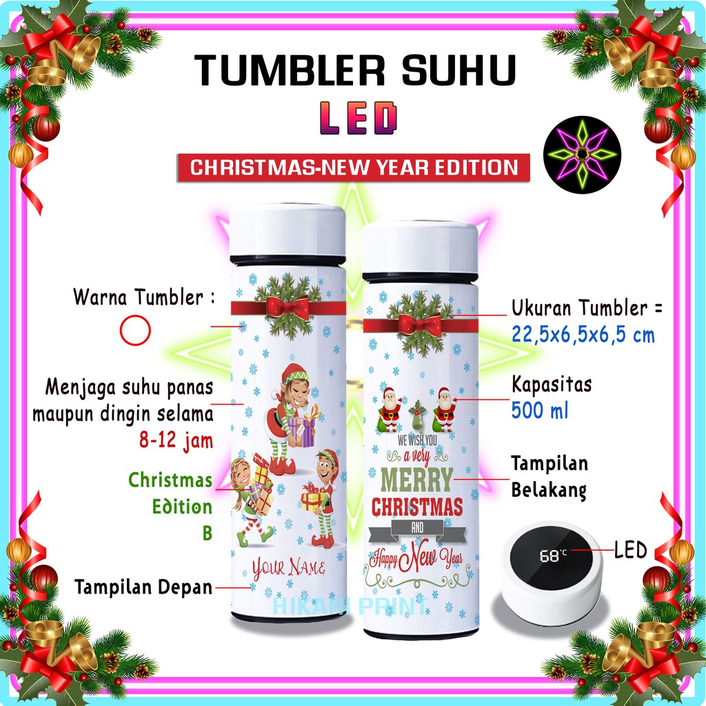 Hikari Print TUMBLER MERRY CHRISTMAS BOTOL MINUM MERRYCHRISTMAS TUMBLR HAMPERS MERRY CHRISTMAS HADIAH UNIK KADO NATAL SANTA CLAUS BOTOLMINUM ANAK TERMOS HAPPY NEW YEAR EDITION TUMBLER LED PRINT UV TUMBLER STAINLESS STEEL TAHUN BARU 500ML BOTOL MINUM XMAS-2