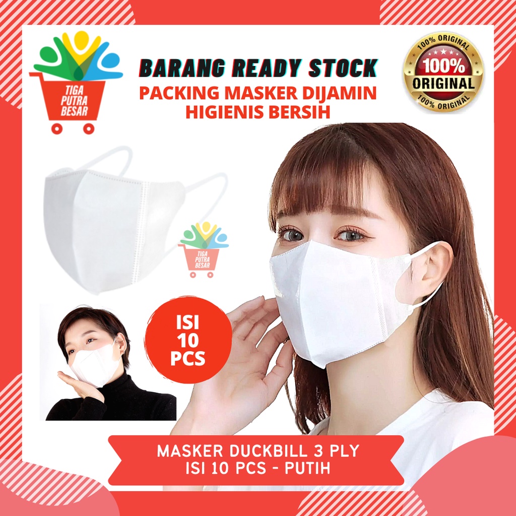 MASKER DUCKBILL WARNA PUTIH 10 PCS - MASKER IMPOR KOREA GOOD QUALITY