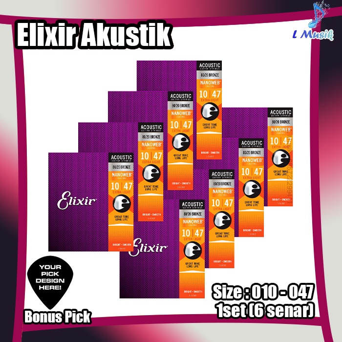 SENAR GITAR ELIXIR AKUSTIK NANOWEB - SENAR GITAR AKUSTIK UKURAN 010 ORI IMPORT