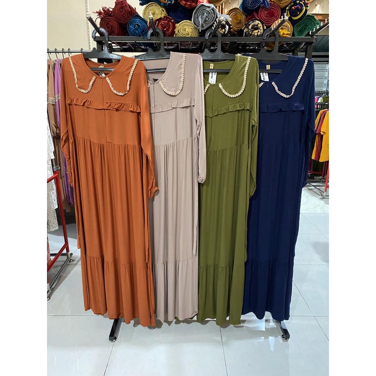 gamis wanita PREMIUM terbaru/ gamis twill renda/ gamis twill kerah korea/c13