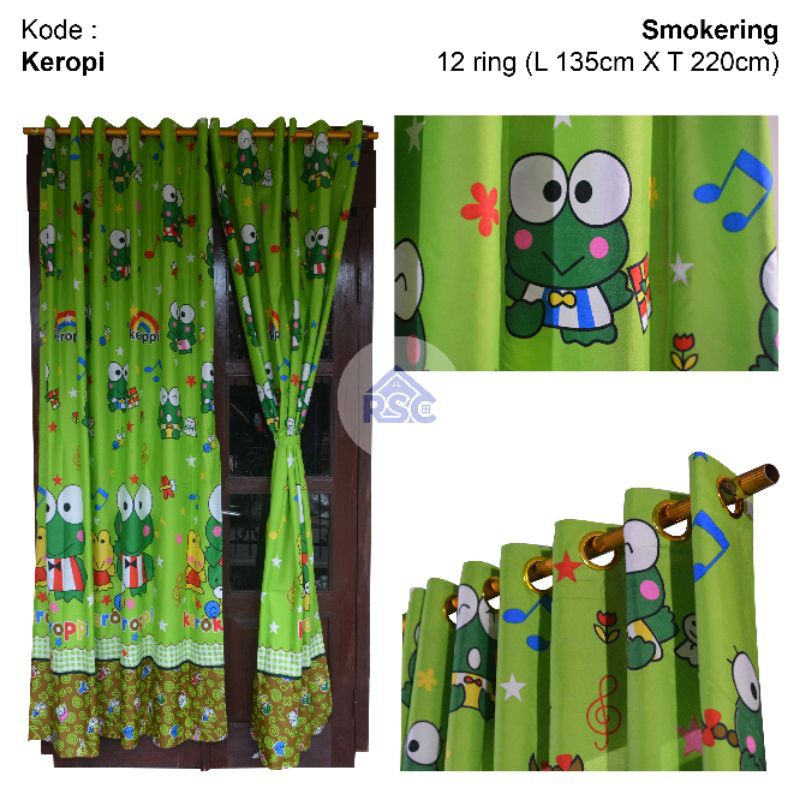 GORDEN PINTU/JENDELA MODEL SMOKERING  MOTIF KEROPI HIJAU,GORDEN MOTIF KARAKTER