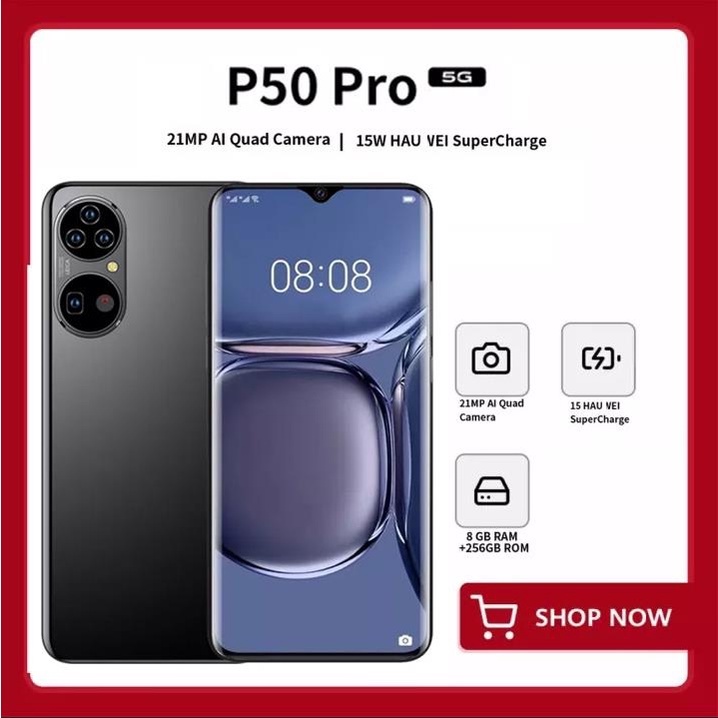 Smartphone Asli P50 Pro  Android 8GB RAM + 256GB ROM Handphone Layar 7,6 inci Kamera HD Google Player 5G Telepon Bluetooth