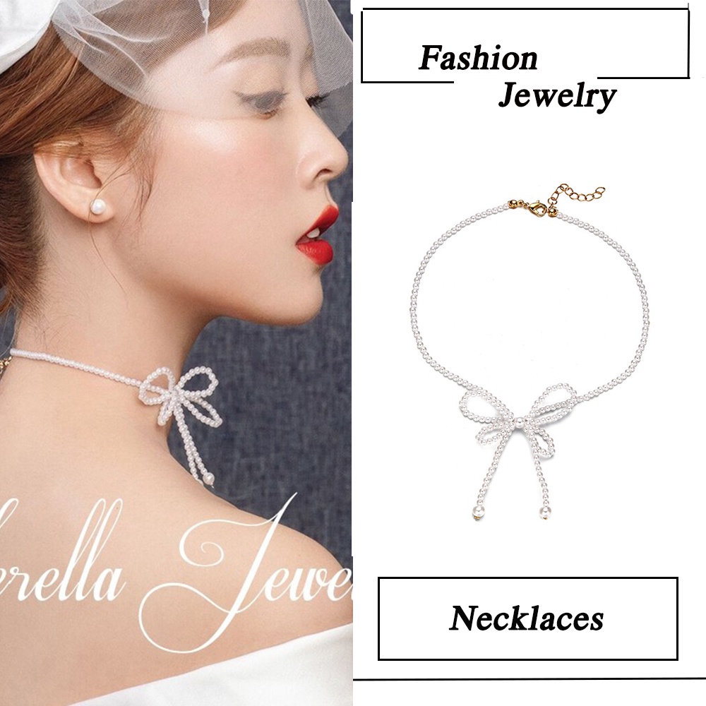 IFYOU Korean Fashion Bowknot Necklace Ladies Pearl Chain Choker Women Jewelry Accessories