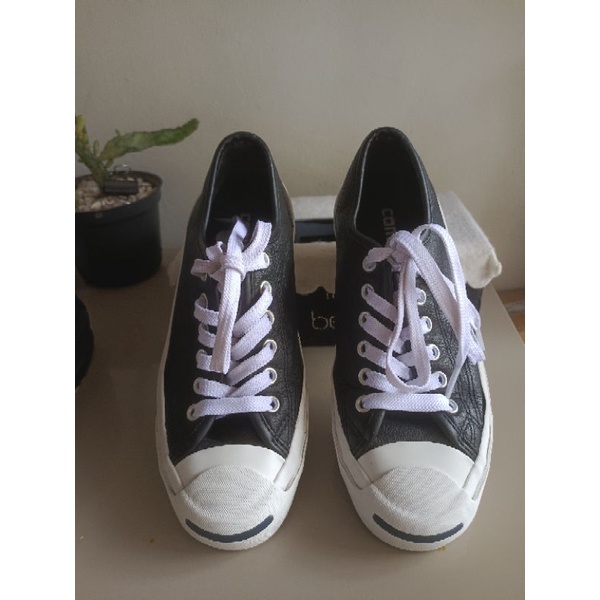 Sepatu Converse Jack Purcell Leather Black White 100% Original second