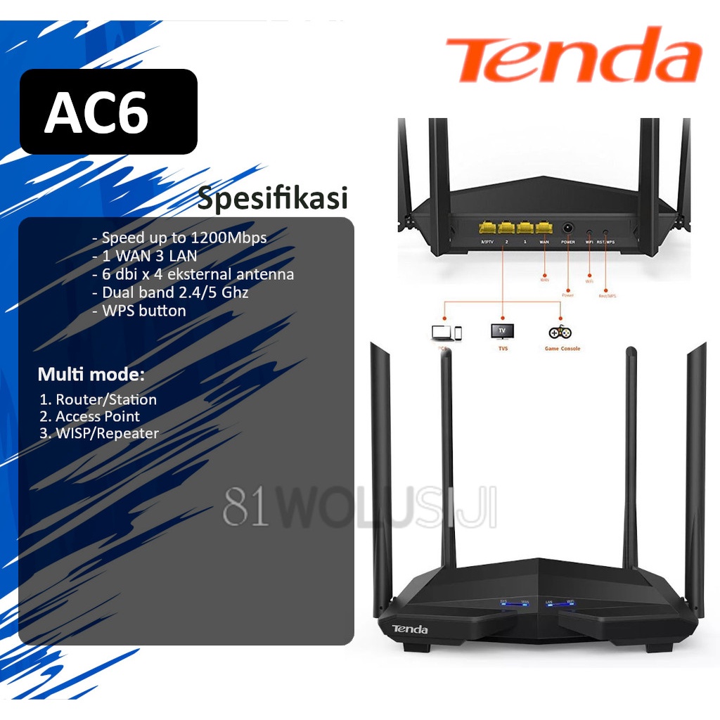 TENDA AC6 - AC1200 Dual Band Wireless 2.4/5GHz Smart Router