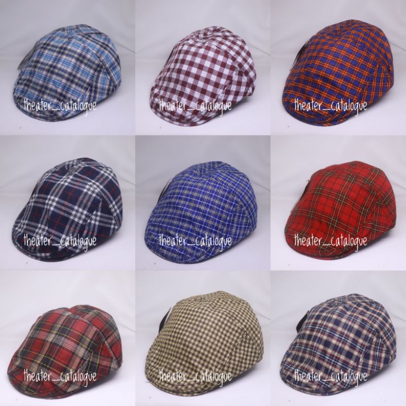 Topi Pet Patino Motif Kotak Kotak | Topi Copet | Topi Pelukis  | Topi Flat Cap Pria