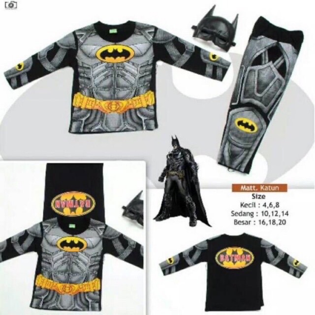 Setelan baju anak kostum BATMAN+TOPENG usia 2-10thn