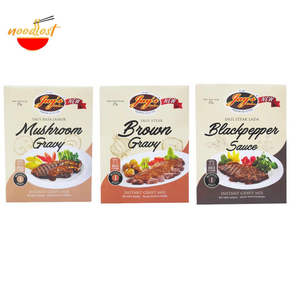 

JAY'S KITCHEN STEAK SAUCE MIX 25 GRAM - SAUS STEAK INSTANT [ BLACKPEPPER / BROWN GRAVY / MUSHROOM GRAVY ]