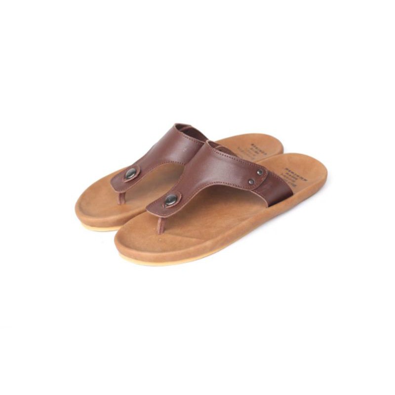 Sandal jepit Kulit Pria terbaru kasual ORIGINAL Brown Cevany Clover SANDAL PRIA BAYAR DITEMPAT