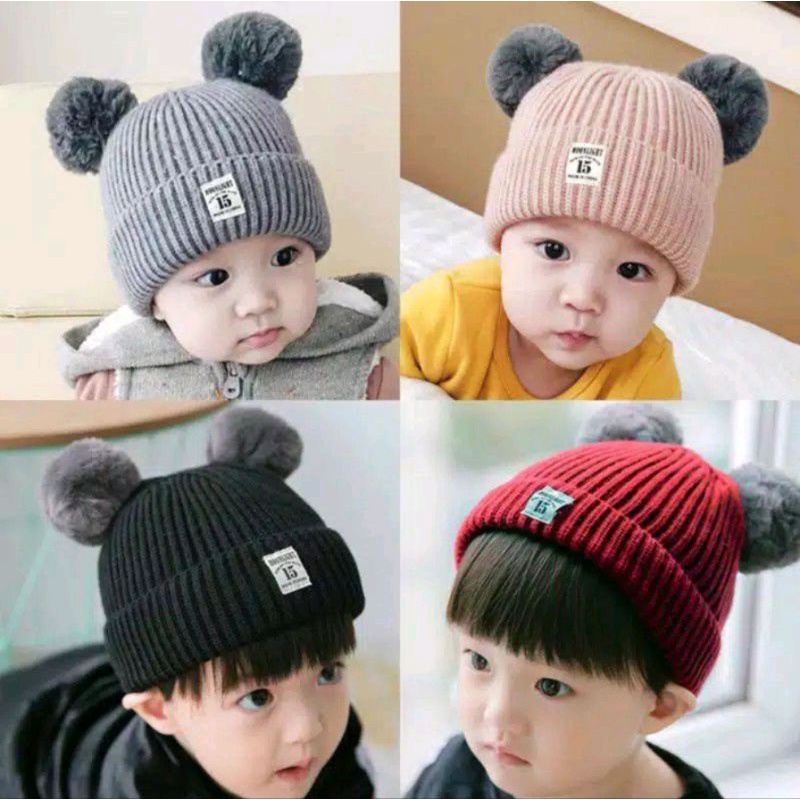 Topi Bayi Kupluk Rajut Pompong MOONLIGHT 15 &amp; Topi Kupluk DC  Anak Balita Topi Baby BennyHat KUPLUK POM-POM - M15