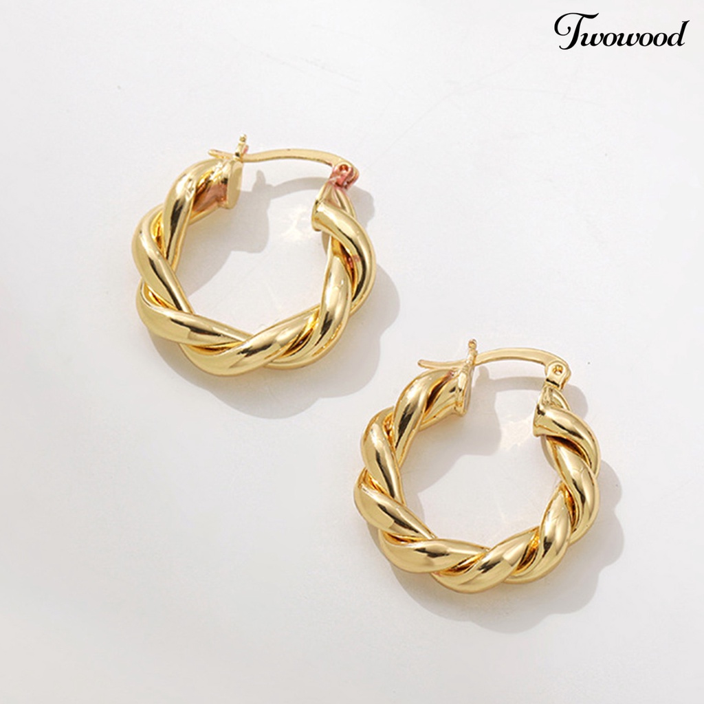 Twowood 1 Pair Hoop Earrings Thick Twisted Alloy Hypoallergenic Elegant Hoops Earrings Set for Women