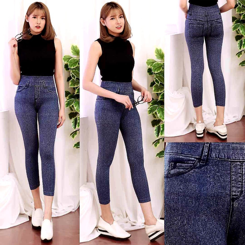LEGGING IMPORT 7/8 (960s) MOTIF  JEANS POLOS/LEGGING WANITA /LEGGING 7/8