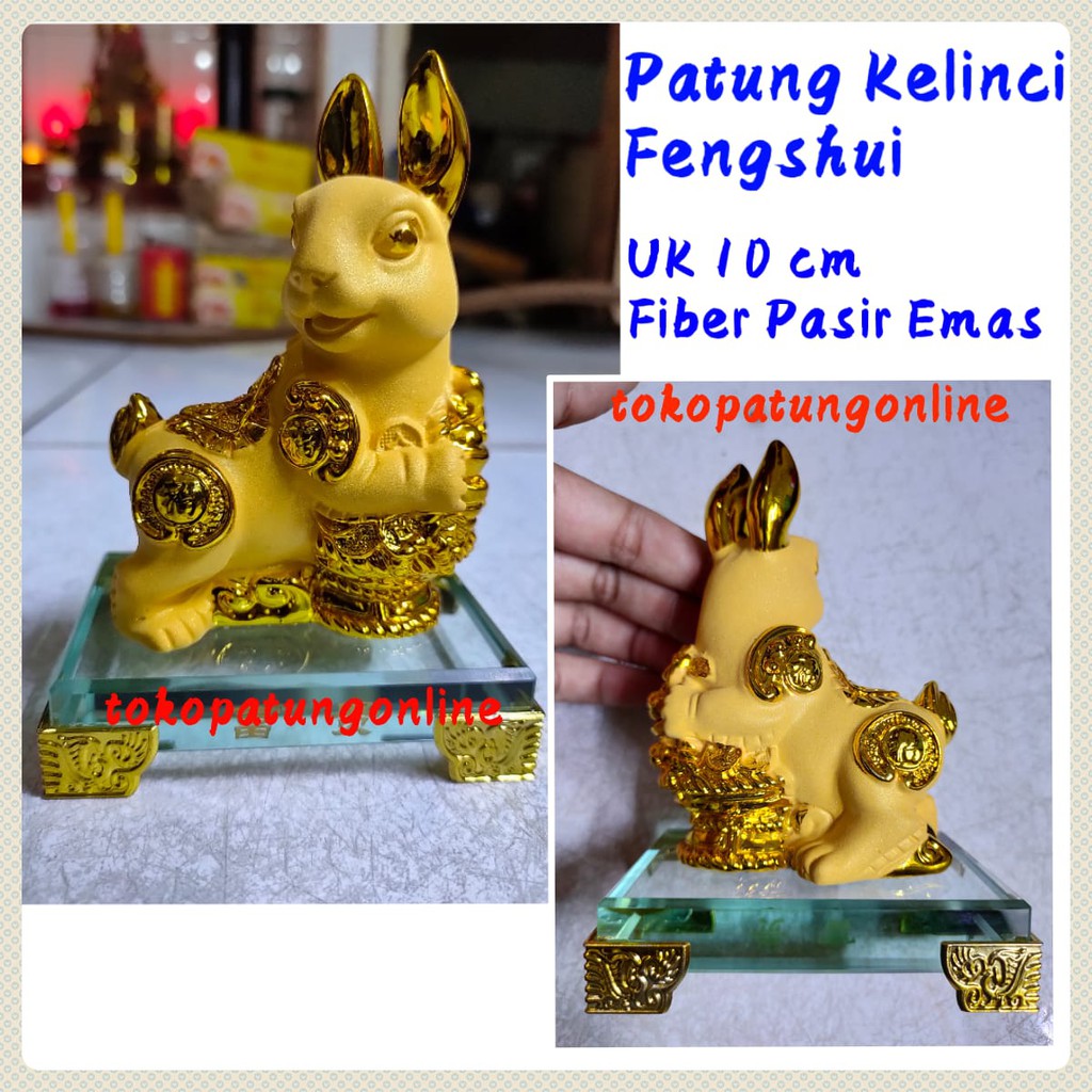 Patung Kelinci Fengshui Pasir Emas Fengshui 4in