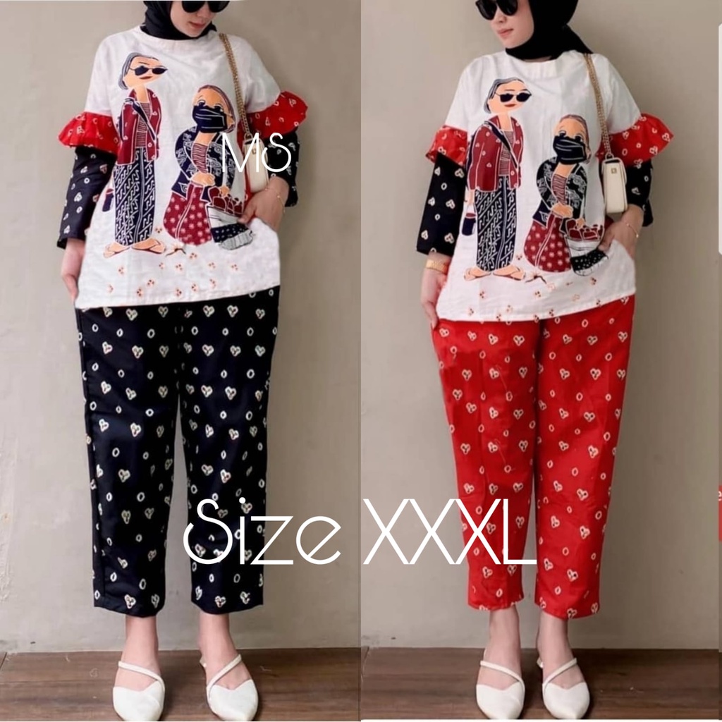 5 UKURAN M L XL XXL 3XL SET MBOK JAMU PAKAIAN WANITA SETELAN ATASAN DAN CELANA MS ADA VIDEO REAL PICT