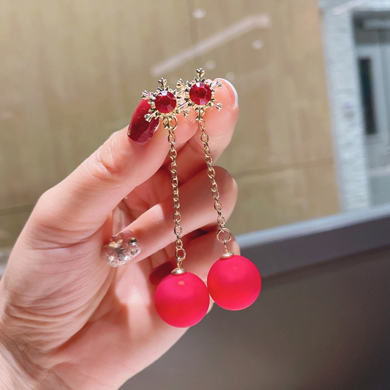 Fancyqube Anting Stud Kristal Mutiara Berlian Imitasi Bentuk Kepingan Salju Bunga Ceri Merah Untuk Wanita