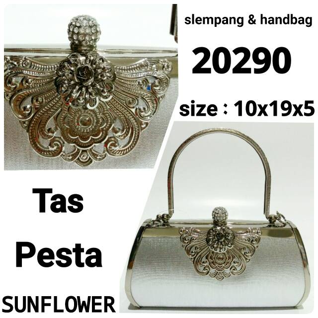 Tas pesta hand bag wanita Tas kondangan silver sunflowe 20290 murah dan terbaru