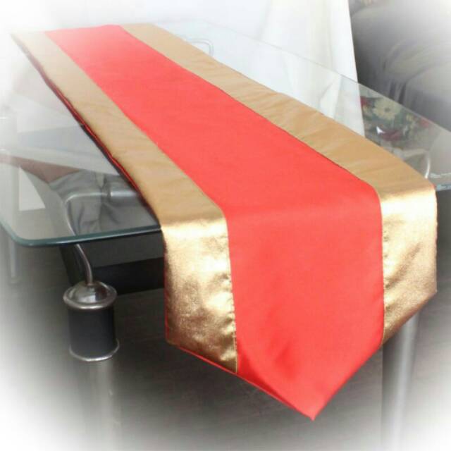 Taplak meja tamu / table runner merah gold / taplak Natal / taplak Imlek