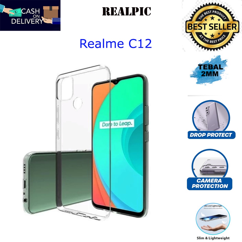 Case Realme C12 Casing Clear HD KETEBALAN 2MM BENING TRANSPARAN TPU Premium Softcase