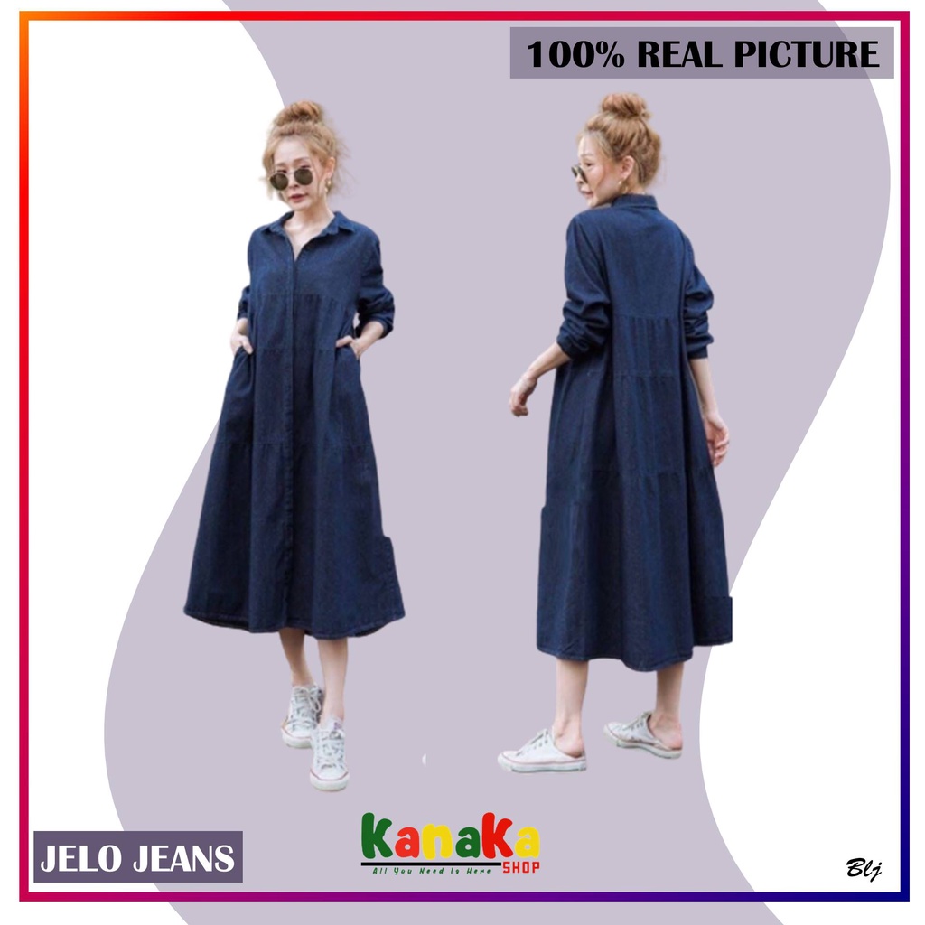 Dress Jeans Casual Korea Korean Style Kondangan Kekinian Murah Terbaru Panjang Mini Dress