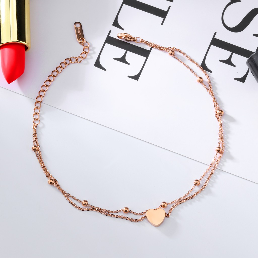 [ TERLARIS ] Gelang Kaki Wanita Love Titanium Korea Cocok Hadiah Trend Masa Kini GCK024 hati cute