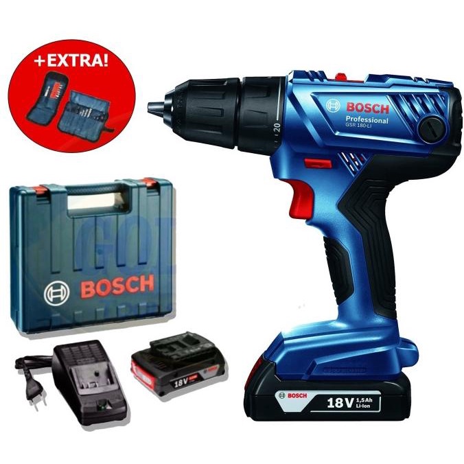 Bosch Gsr 180 Li Cordless Drill 18V / Bor Baterai 18 Volt + Acc Termurah