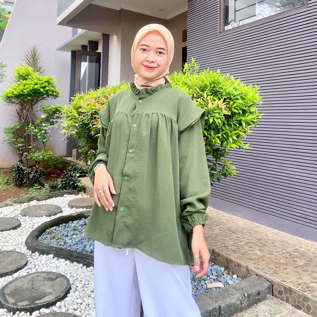 BEFAST - ZEC OOTD Wanita Kemeja SACI / Kemeja RAmple Polos / Ruffle Plain / Kemeja Polos Keluaran Terbaru 2021 / Kemeja Casual Lengan Panjang / Kemeja Formal OOTD Wanita