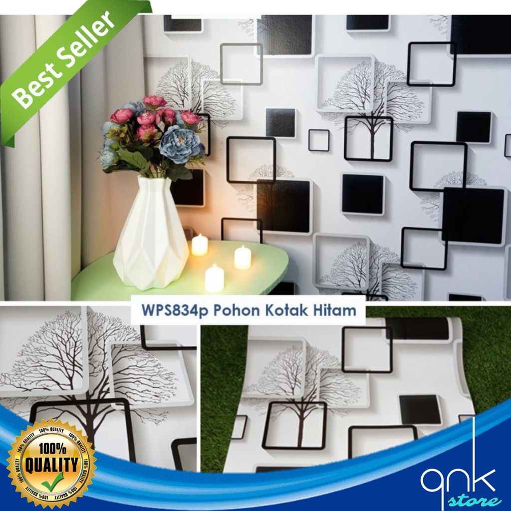 Wallpaper Dinding Motif 3D Garden 45cm x 5m 3D Kotak Hitam Wallpaper Stiker 3D Garden Wallstiker Wallpaper Sticker Wallsticker