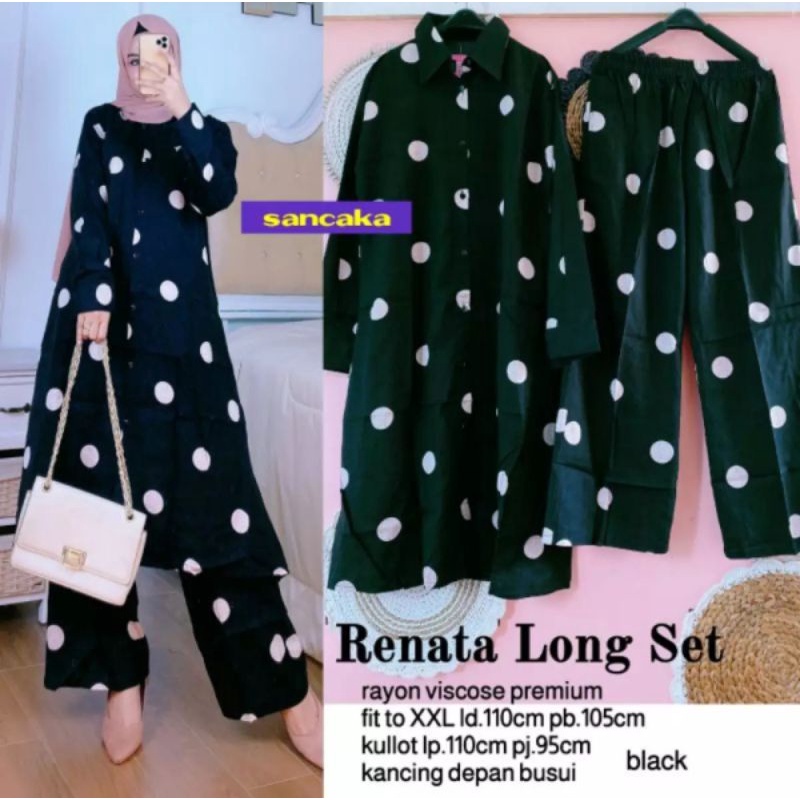 setelan LONG tunik polkadot setelan celana dan baju JUMBO rayon viscose