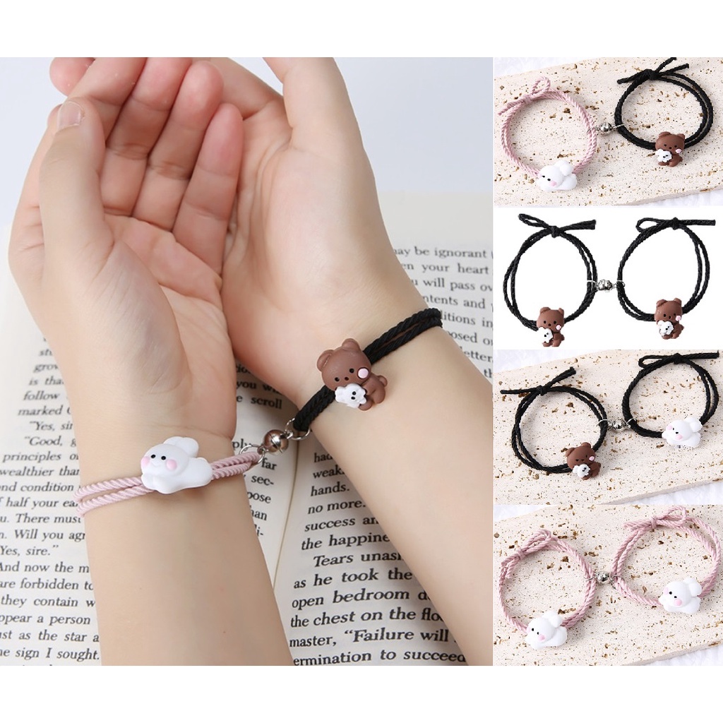 SEPASANG / 2 Gelang Sahabat TEDDY BUNNY Tali Magnet Couple Pasangan Saudara Korea Fashion Best Friend Karet