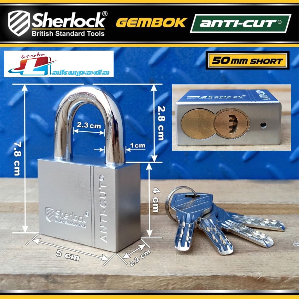 Gembok Original Sherlock British Anti-Cut Lock Short 50mm