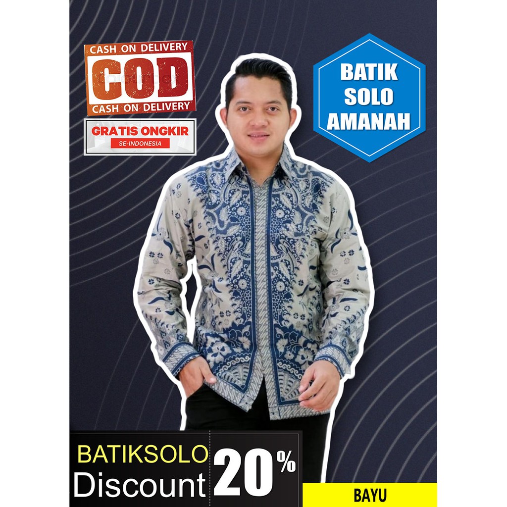 BAYU BATIK INDONESIA KEMEJA BATIK PRIA SOLO LENGAN PANJANG LAPIS FURING ATASAN PREMIUM MODERN KATUN HALUS KEMBANG BIRU BAYUSUTA TIGA DARA NAGA MERAH MANUK KEMBAR DEWO KAMULYAN LEMBAYUNG ARYADEWA WIRYAWAN MERAK VAMANA BATIK SOLO AMANAH BATIKSOLOAMANAH