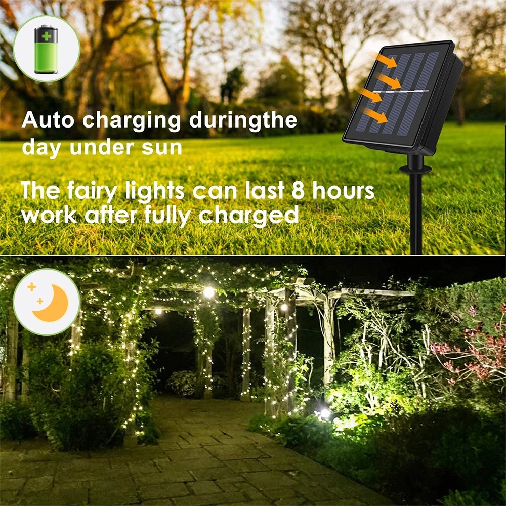 Outdoor Waterproof LED Solar Light Copper Wire String Lamp / Christmas Garden Patio Wedding Party Decoration