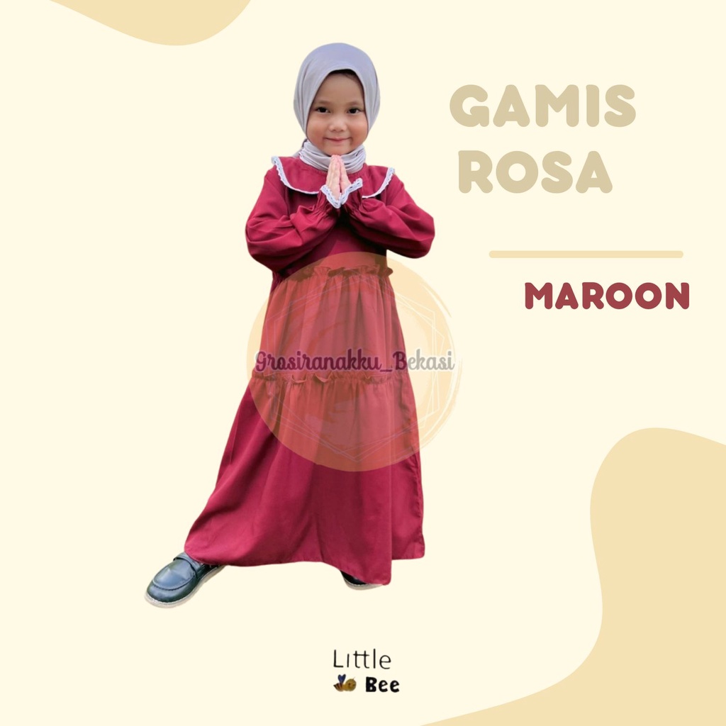 Gamis Anak Rosa Rayon LittleBee Warna Maroon Size 2-8 thn